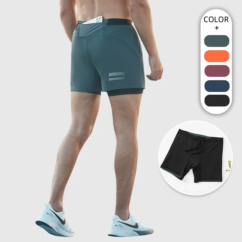 Men\'s sports shorts,quick-drying, breathable, With lining outdoor marathon running training gym shorts