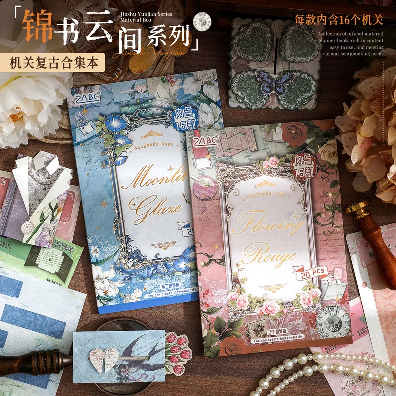 20 Sheets Retro Garden White Kraft Paper Sticker Book Vintage Flower Butterfly Designs Diary Album Planner Decor