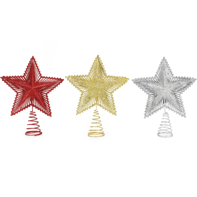 Glitter Christmas Tree Topper Iron Star Decor สําหรับตกแต่งบ้านเครื่องประดับคริสต์มาสปีใหม่ของขวัญ