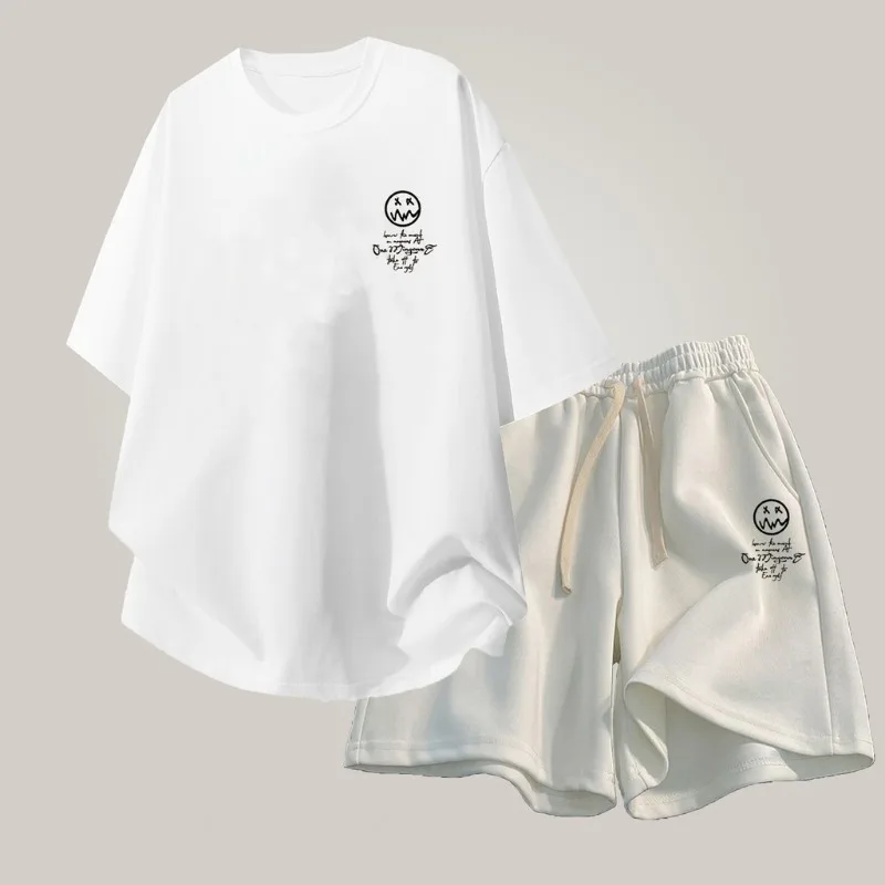 

【 M-8XL 】 American Trendy Print T-shirt Loose Large Size Set Drawstring Shorts Unisex Casual Versatile
