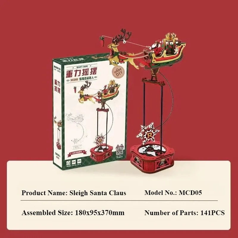 Robotime Santa on Sleigh Gravity Pendulum 3D Wooden Puzzle Perpetual Motion Toy Swinging Desk Decor Unique Christmas Gift