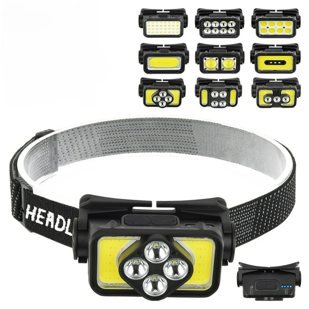 كشاف أمامي LED من النوع C مزود بمستشعر حركة للشحن - محمول فائق السطوع للصيد الليلي والجري والتخييم في الهواء الطلق