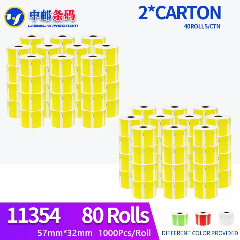 

80 Rolls Dymo Compatible Yellow 11354 Label 57mm*32mm 1000Pcs for LabelWriter 400 450 450Turbo Printer Seiko SLP 440 450