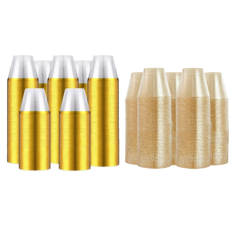 50pcs 270ml Capacity Clear Cups Gold Rimmed Plastic Cups for Parties Weddings Dropship