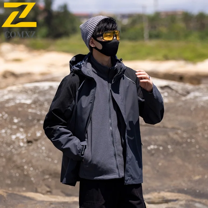 سترة COMXZ الخارجية بغطاء للرأس للرجال متعددة الاستخدامات لتسلق الجبال ومضادة للرياح للدراجات النارية سترة غير رسمية للارتداء اليومي معطف خريفي بسحاب #5