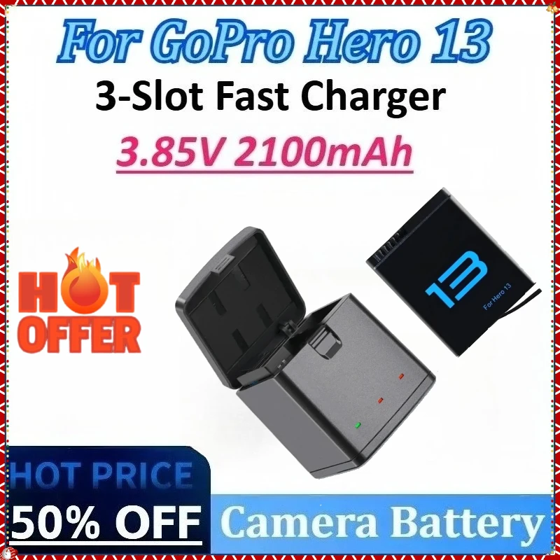 

Camera Battery for GoPro Hero13 3.85V 2100mAh Fast Charging for Go Pro Hero 13 Rechargeable Battery Sport Cameras Accessories