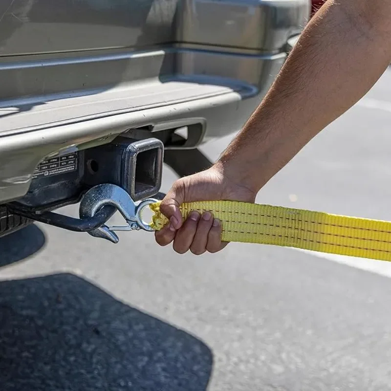 1 Stück für Fahrzeugbergung und Transport: 5M Auto-Abschleppseil, Hochleistungs-8-Tonnen-Anhänger-Doppelteiler-Traktionsgurt mit Haken und Seil – Detail 6