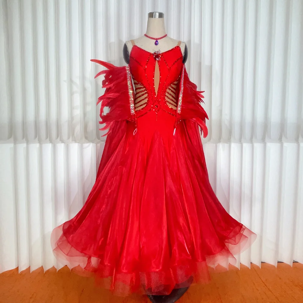 

PEIDANCE New Arrival Red International Standard Ballroom Waltz Tango Fox Trot Modern Dance Dress For Competetion 1196