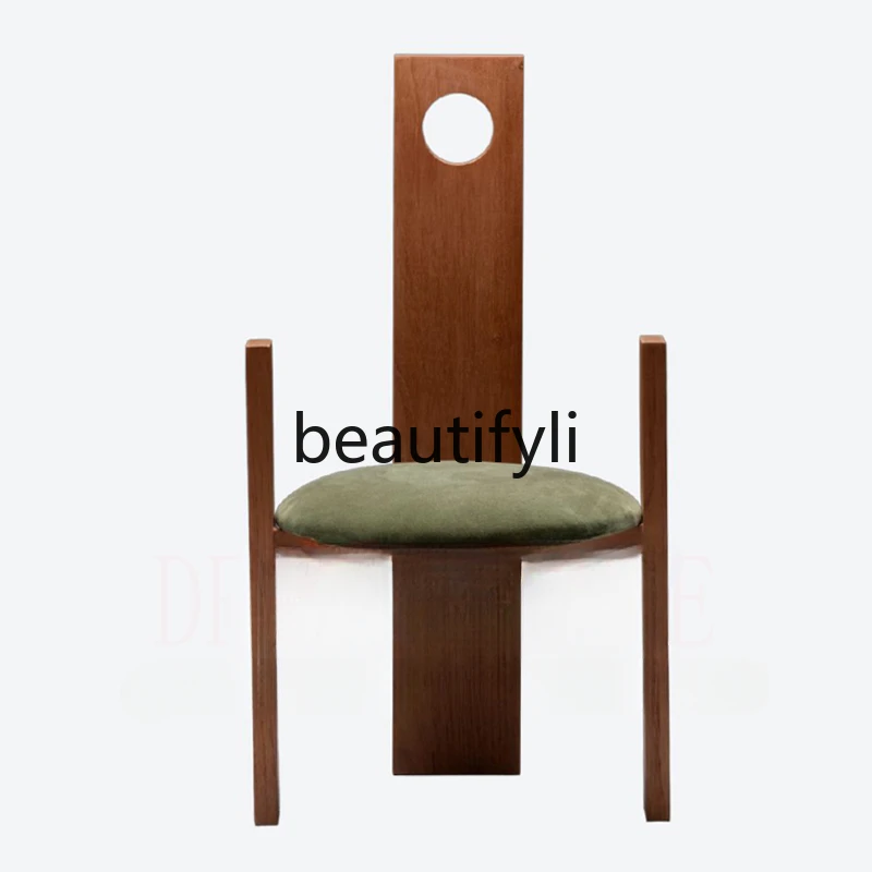 

Retro style solid wood high back dining chair home medieval desk homestay coffee chair simple wabi sandy wind