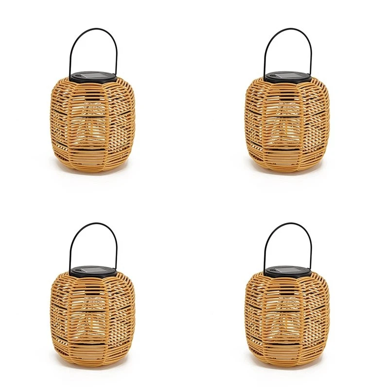 T19C 4X Solar Rattan Hanging Lantern,Solar Lantern With Handle Solar Outdoor Lantern Decorative Lights For Garden Yard