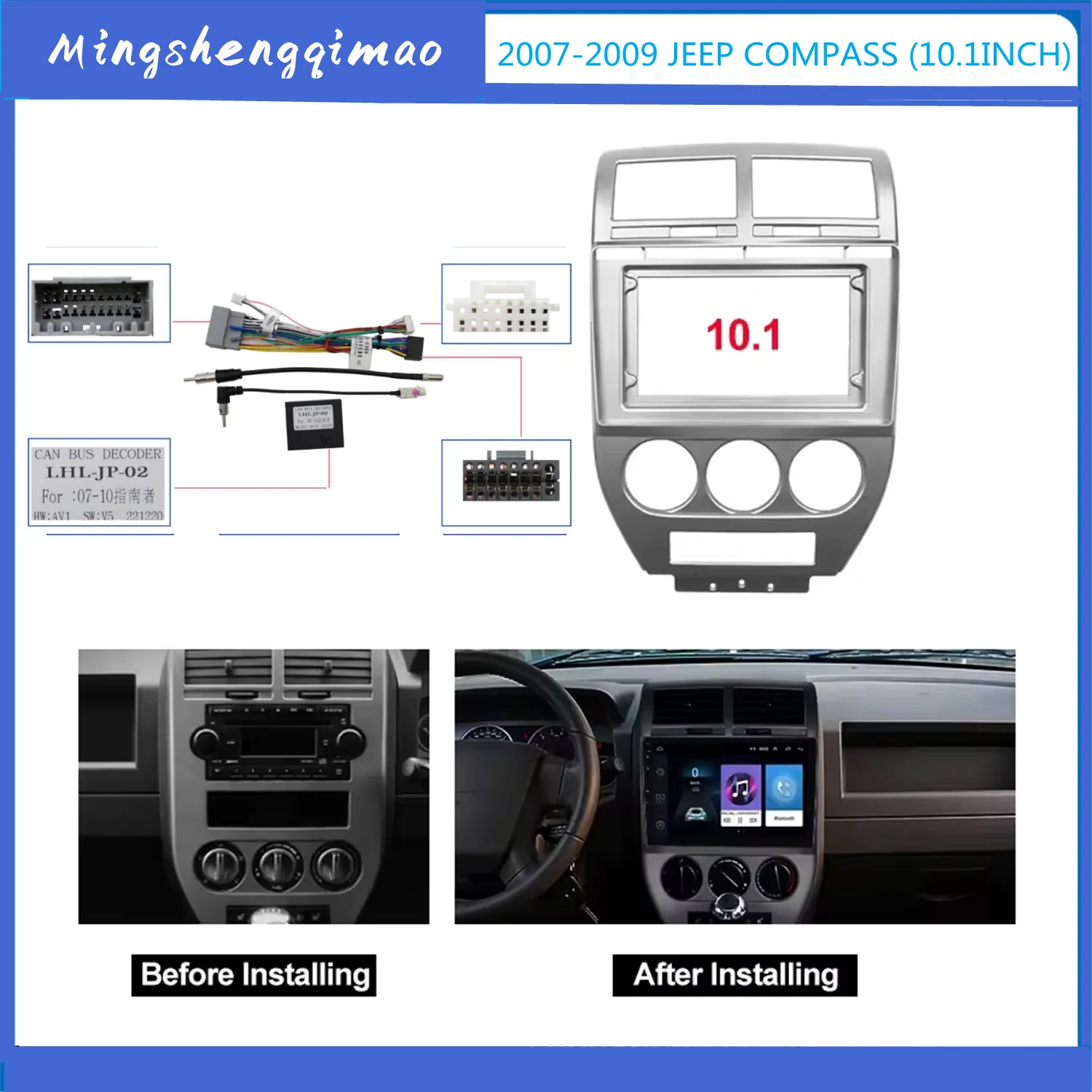 

2 Din 10.1 Inch Car Radio Plastic Fascia Panel Frame for JEEP Compass Patriot 2007-2010 Installation GPS Mp5 Dash Mount Kit