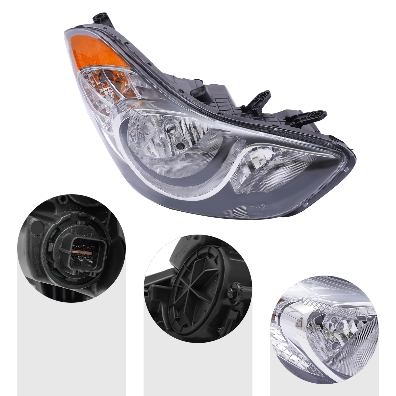 

OEM 92102-3Y000 Right Headlight Assembly for 2011-2013 Hyundai Elantra – Direct Replacement, Clear Lens, Black Housing