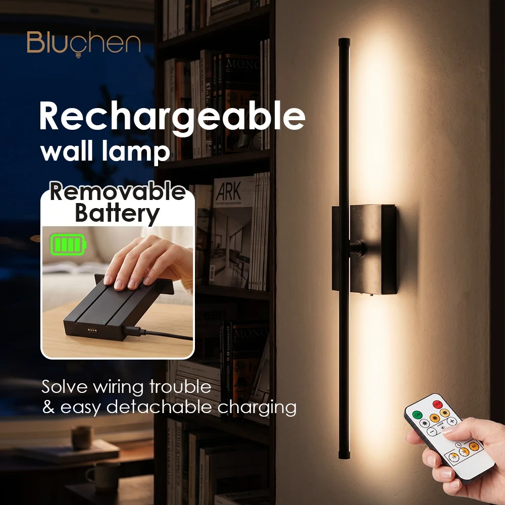 Modern LED Wall Lamp Wireless Dimming Rechargeable Wall Lights No Drill Interior Wall Sconce Living Room Home Decoration 60cm