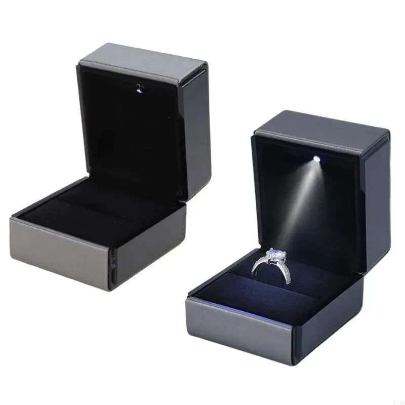 

77JB Square Jewelry Display Gifts Box LED Light Proposal Wedding Engagement Ring Box