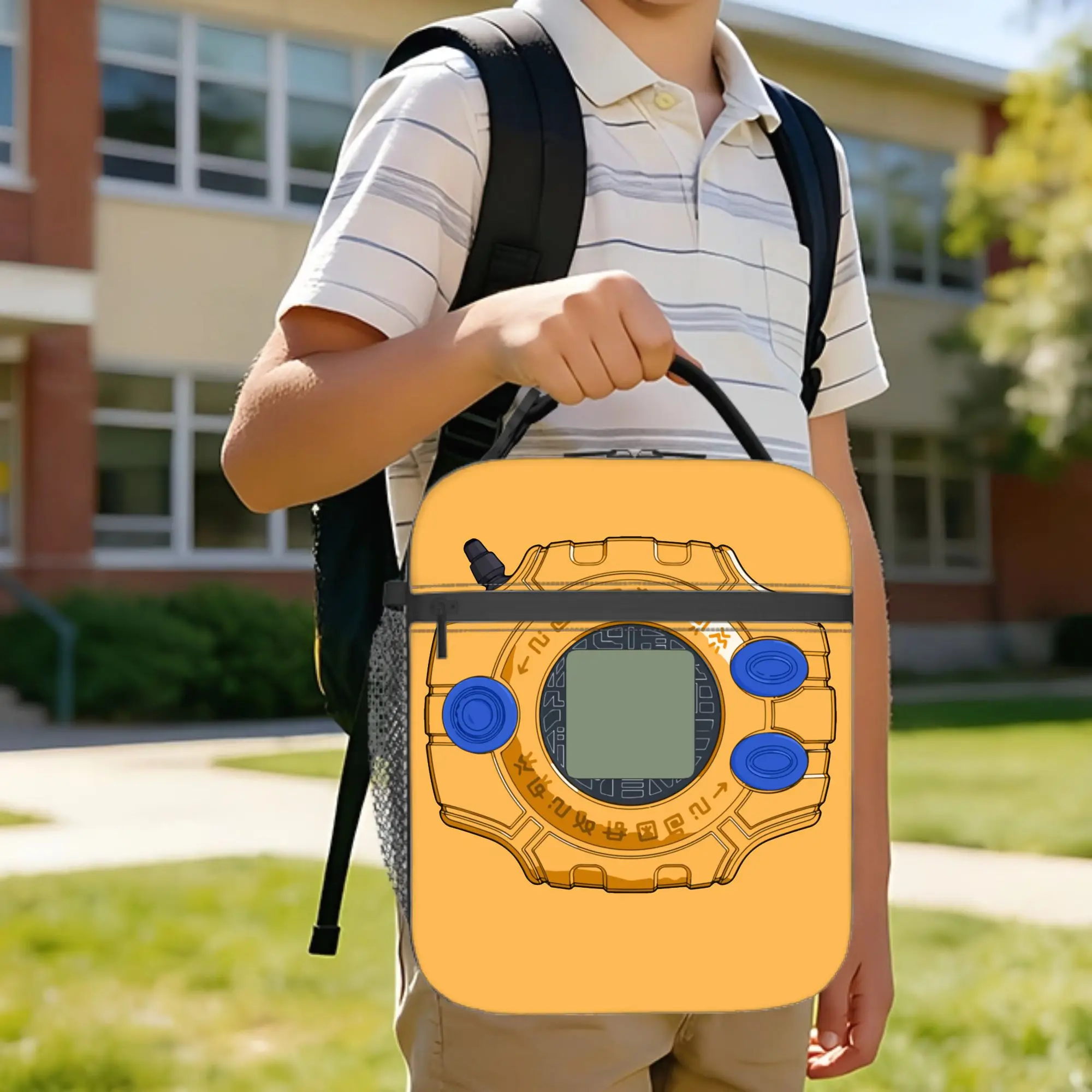Tai's Digivice Insulated Lunch Bag Portable Digimon Nostalgic Meal Container Thermal Bag Lunch Box Tote Office  Travel Food Bag
