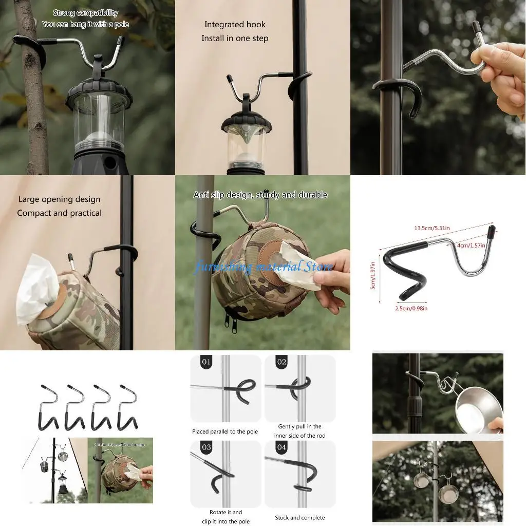 

Y5GD 4pcs/set Tent Hook Lightweight Tent Hook Easy Gear Hanging Solution for Camping