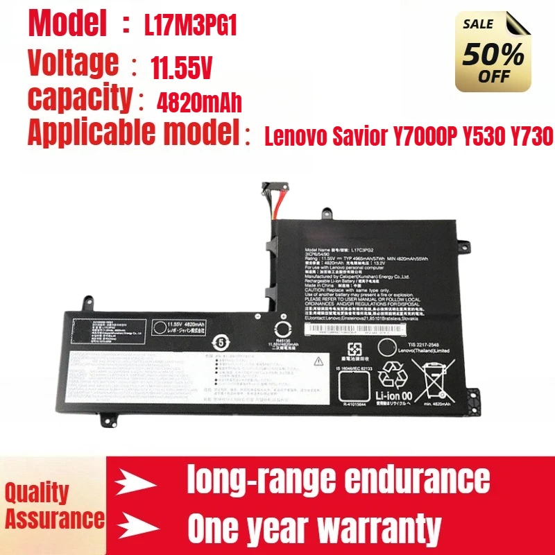 

Подходит для Lenovo Savior Y7000P Y530 Y730, аккумулятор для ноутбука L17C3PG2 5B10S56966, 11,55 В, 4820 мАч