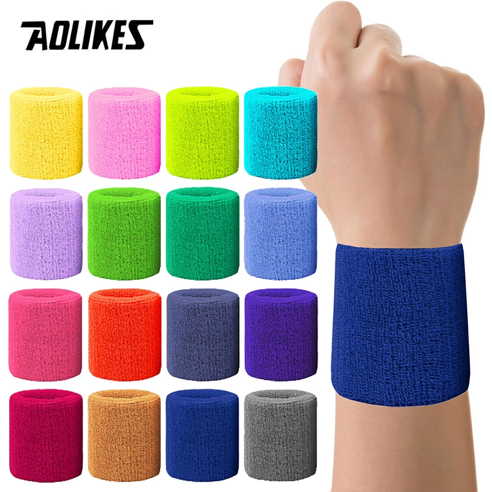 AOLIKES 1 Pair Wrist Sweatbands Tennis Wrist Bands Sweat Band for Men Women,Breathable Cotton Sweatbands for Basketball, Running