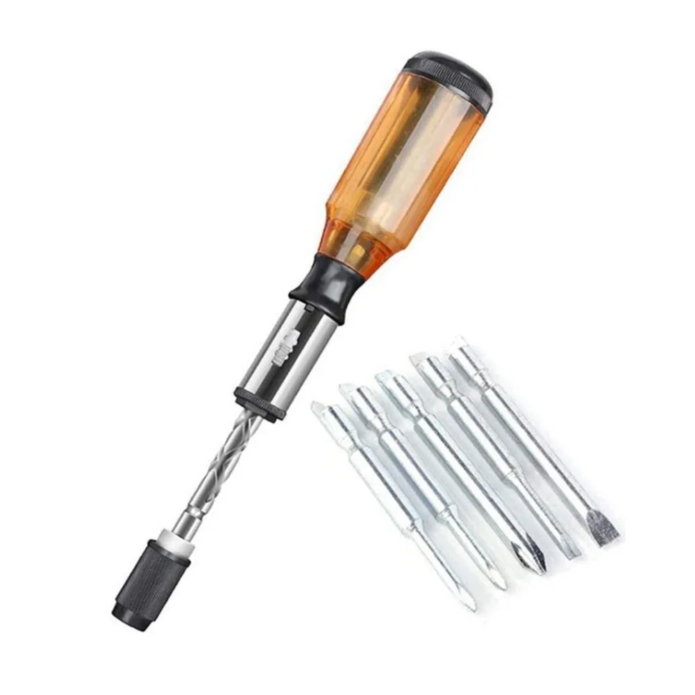 

Push Pull Ratchet Screwdriver Set 5 in 1 Screwdriver Bit Set Sleeve Driver Bit-Holder Ratchet Socket Screw Kit Brown Rare