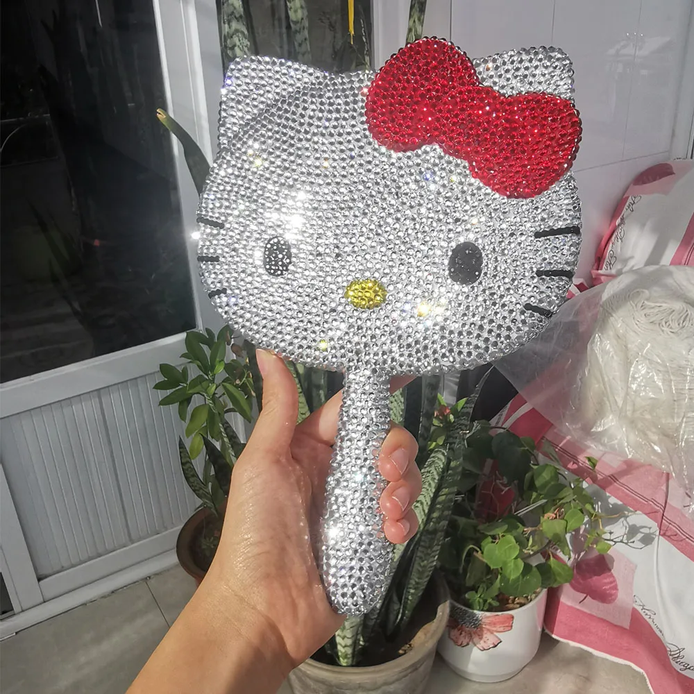 

Kawaii косметическое зеркало с героями мультфильмов, блестящие стразы, милое красивое ручное зеркало с бриллиантами, розовое флип, милые подарки на день рождения