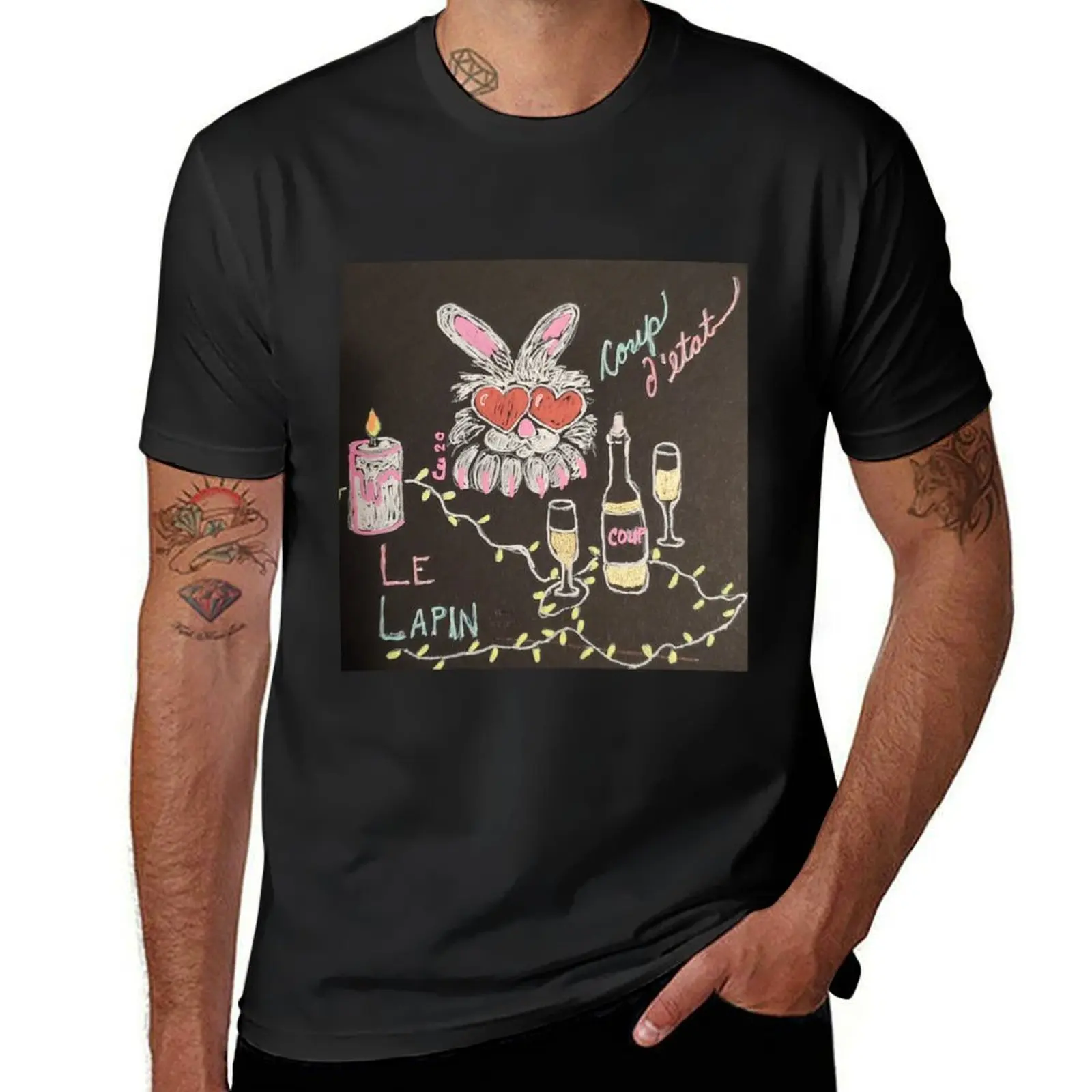 Camiseta de Le Lapin con gafas en forma de corazón para hombre, ropa bonita, tops de verano, camisetas bonitas
