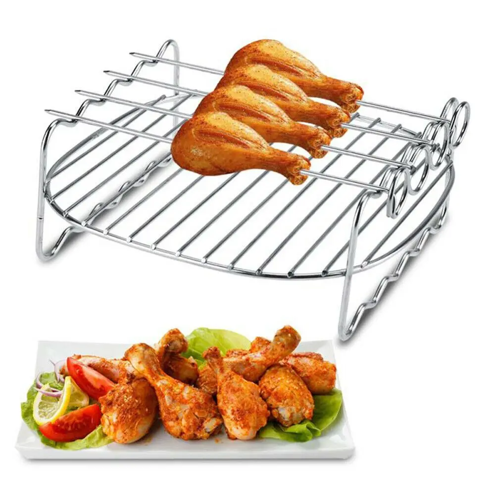 Backblech Spieße Air Fryer Edelstahl Halter BBQ Rack Doppel-deck Hause Backen Gerichte Langlebige Tablett Rack