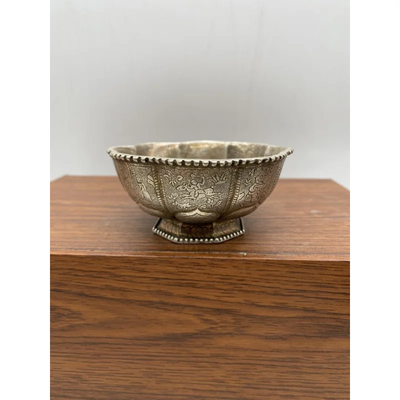 Antique Miscellaneous Pure Copper Petal-Shaped Cup Wine Cup Tea Cup Lotus Base Home Desktop Ornament Decoration