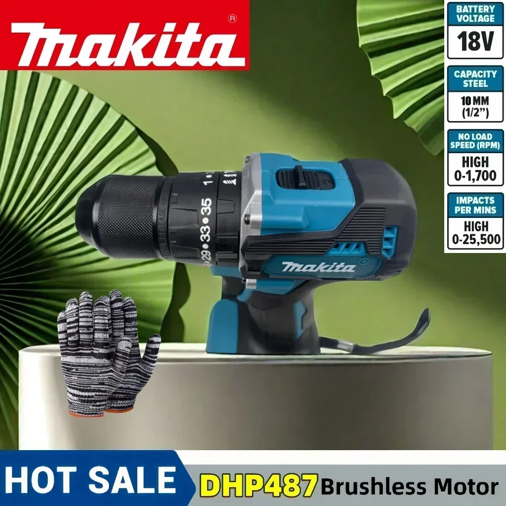 Makita DHP487 13mm cordless impact drill 18V electric variable speed brushless motor impact power tool drill