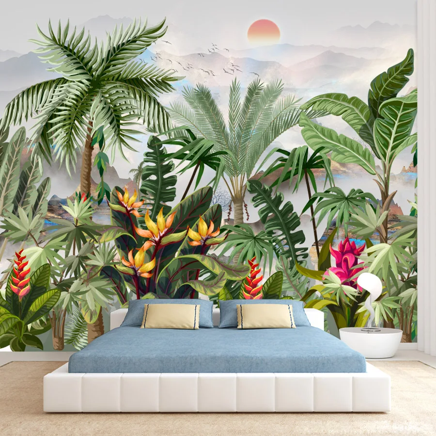 20+ Waterproof Botanical Jungle Forest Wallpaper for Living Room Peel n Stick Wall Art Papers Home Decor Panel Renovation Mural
