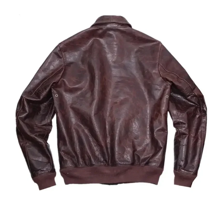 LNY SHop Top.Soft horsehide A2 jacket.vinatge tanned genuine leather cloth.Brand Plus size brown cloth.Spring.Biker