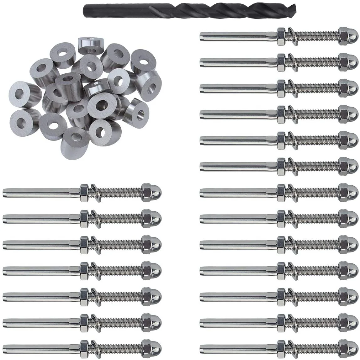 

20 Pairs 1/8 inch Cable Railing Kits 30 Degree Beveled Washer Threaded Stud Tension End Fitting Terminal for Decking