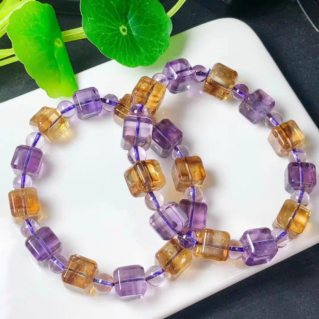 

Natural Ametrine Quartz Yellow Purple One Bracelet Women Lady Charms 8x8mm Gemstone Crystal Bracelet AAAAAA