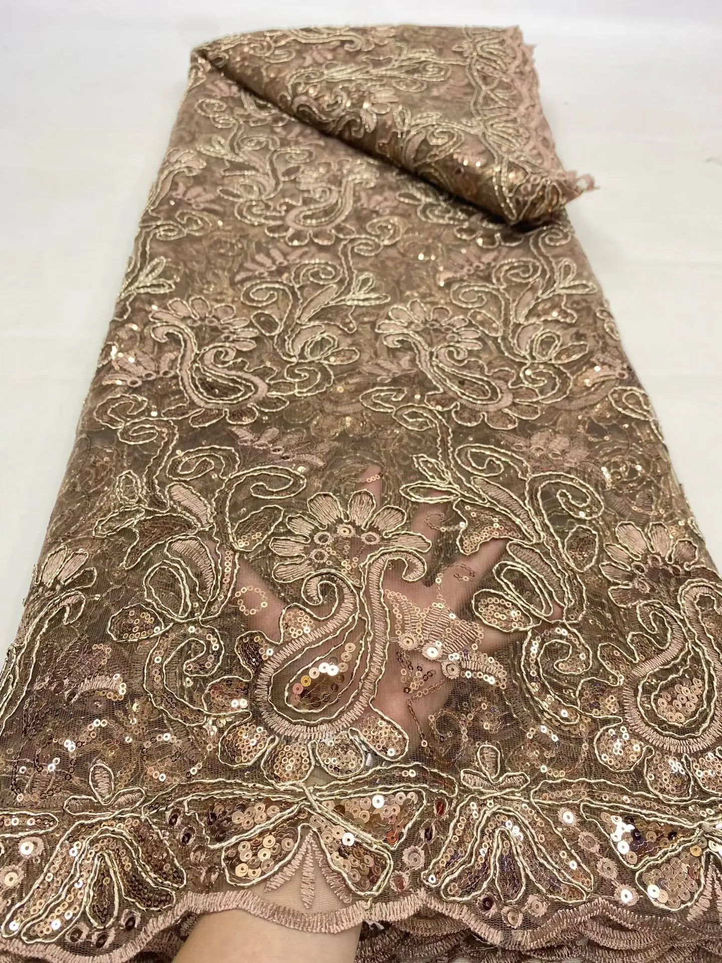 

2025 африканская нигерийская кружевная ткань высокого качества с вышивкой из тюля для свадебных платьев, элегантный материал для свадебного платья, 5 ярдов