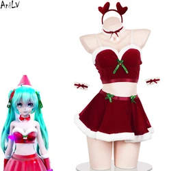 AniLV Anime Girl 2024 Christmas Uniform Santa Claus Cosplay Costume Camgirl Xmas Clothes Top Skirt Headband Outfits