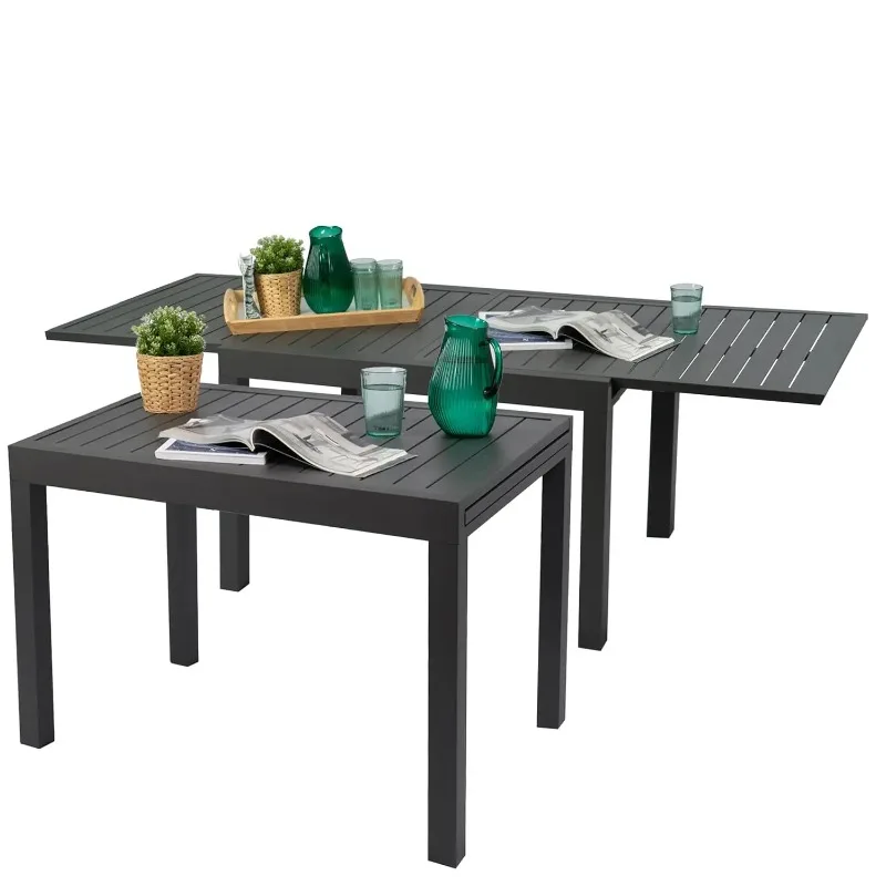 Expandable Patio Dining Table Adjustable 43-86in Aluminum Weather & Rust Resistant Outdoor Backyard Garden Gray Customized