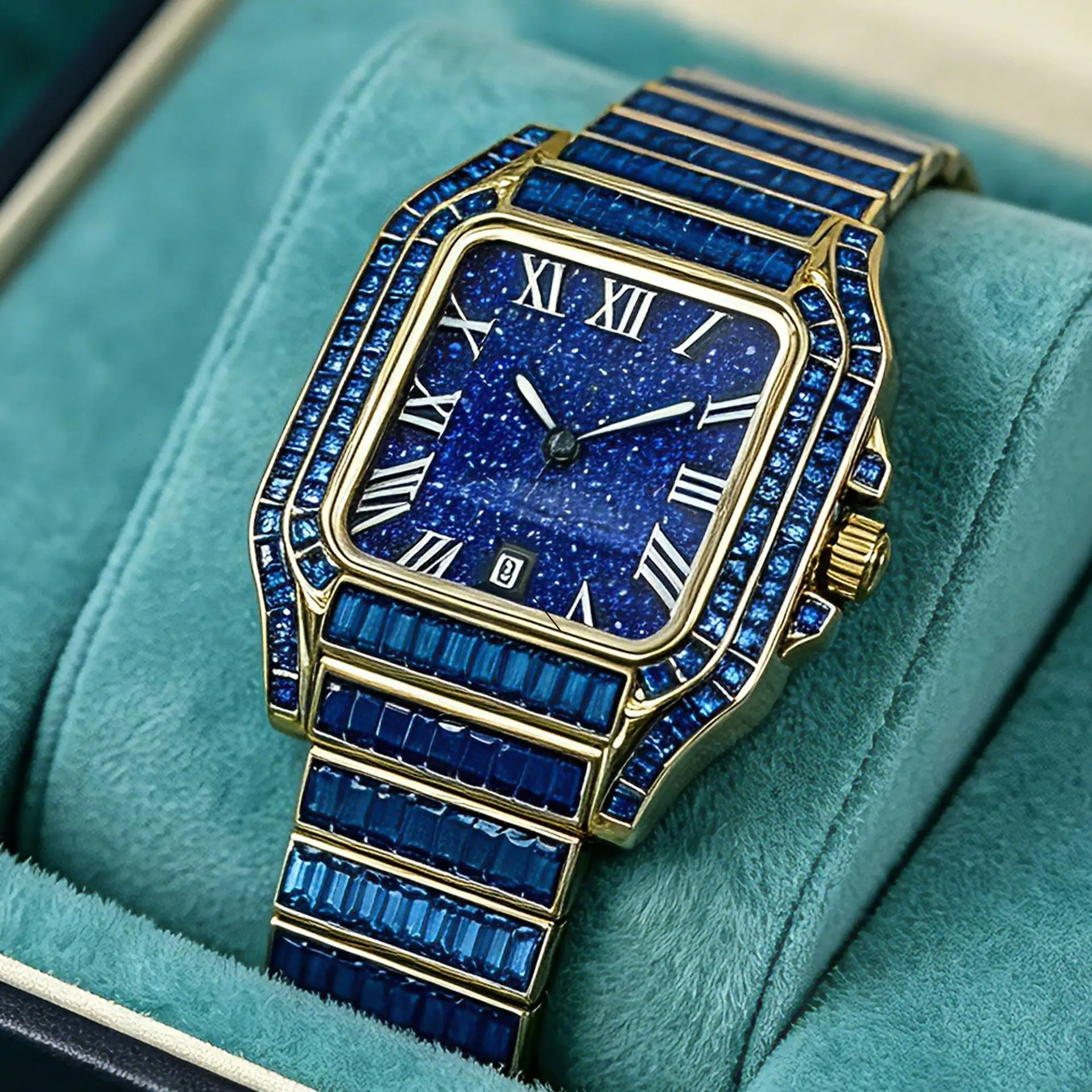

Green Full Diamond Quartz Watch Men High Quality Square Hot Selling Ice Out Hip Hop Luxury Classic Jewelry Watch Male AAA Clock