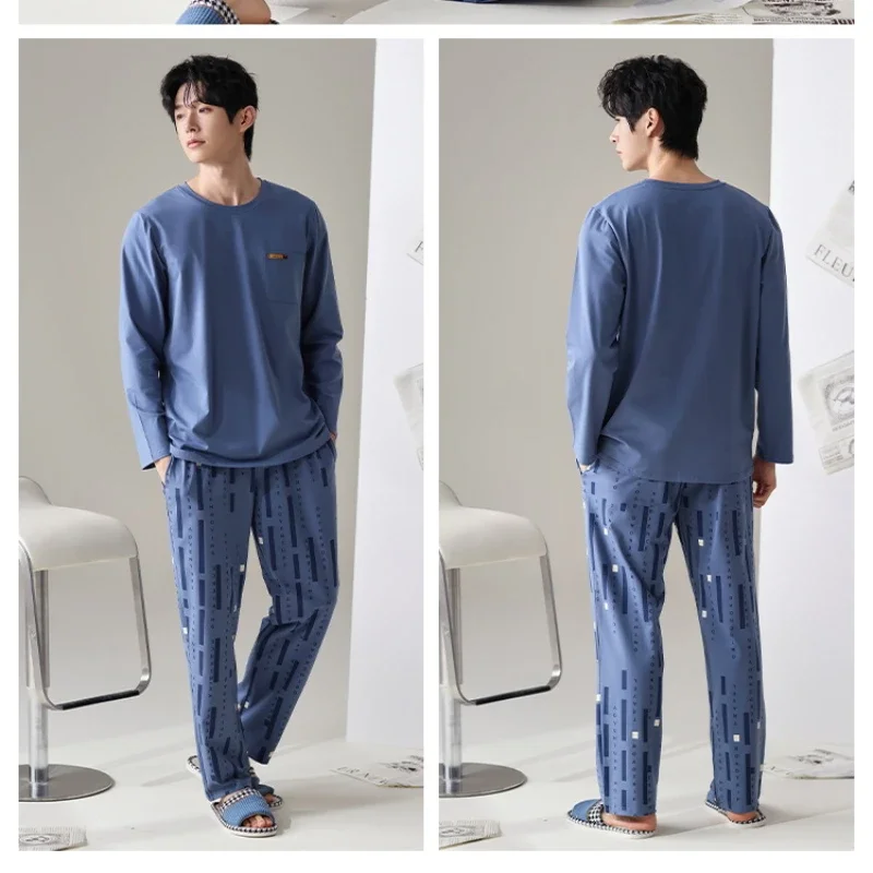 Large Size Pure Cotton Pajamas Men's Spring and Autumn Long-sleeved Sleepwear College Students Homesuit Can Wear Loungewear Suit