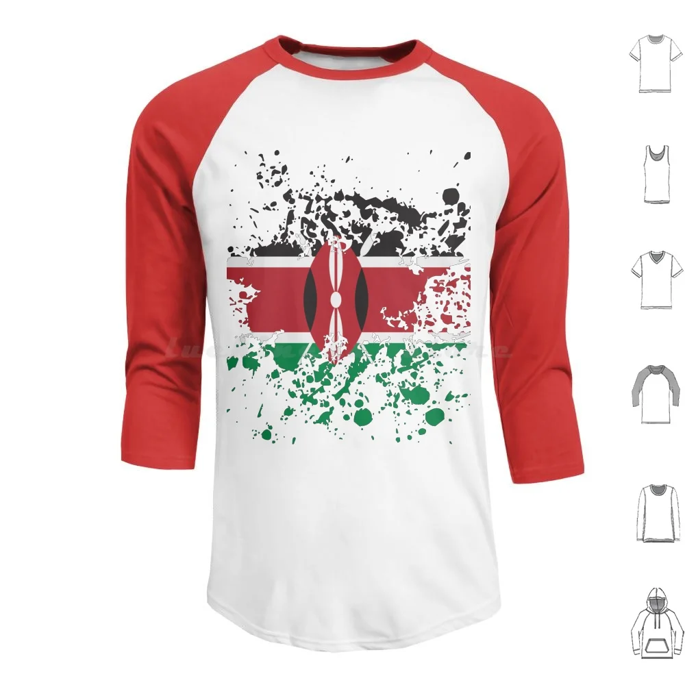 Kenya Flag Ink Splatter Hoodie cotton Long Sleeve Kenya Flag Ink Splatter Africa Cool Modern Stylish