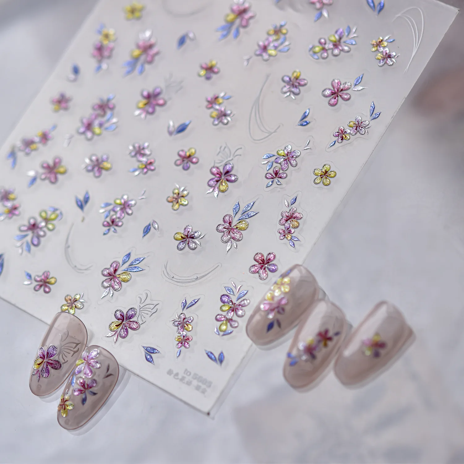 Floral Print Bright Colorful Flower Gradient Petal White Butterfly Curve Line Slender Leaf Shiny Nail Art Sticker Manicure Decal