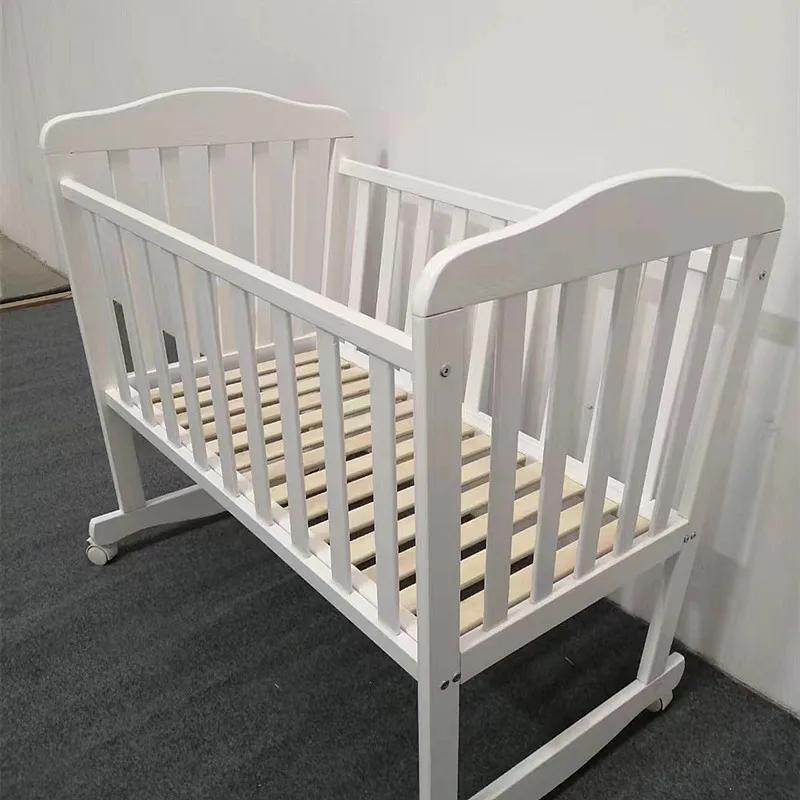 moving Simple baby crib, newborn baby bed, solid wood child bed, movable BB bed with roller, can be used as a gift baby bed