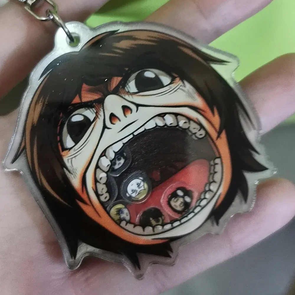 Anime Attack on Titan Pure Titan Cosplay Key Chain Acrylic Shake Cartoon Figure Keychain Backpack Pendant Keyring Accessories