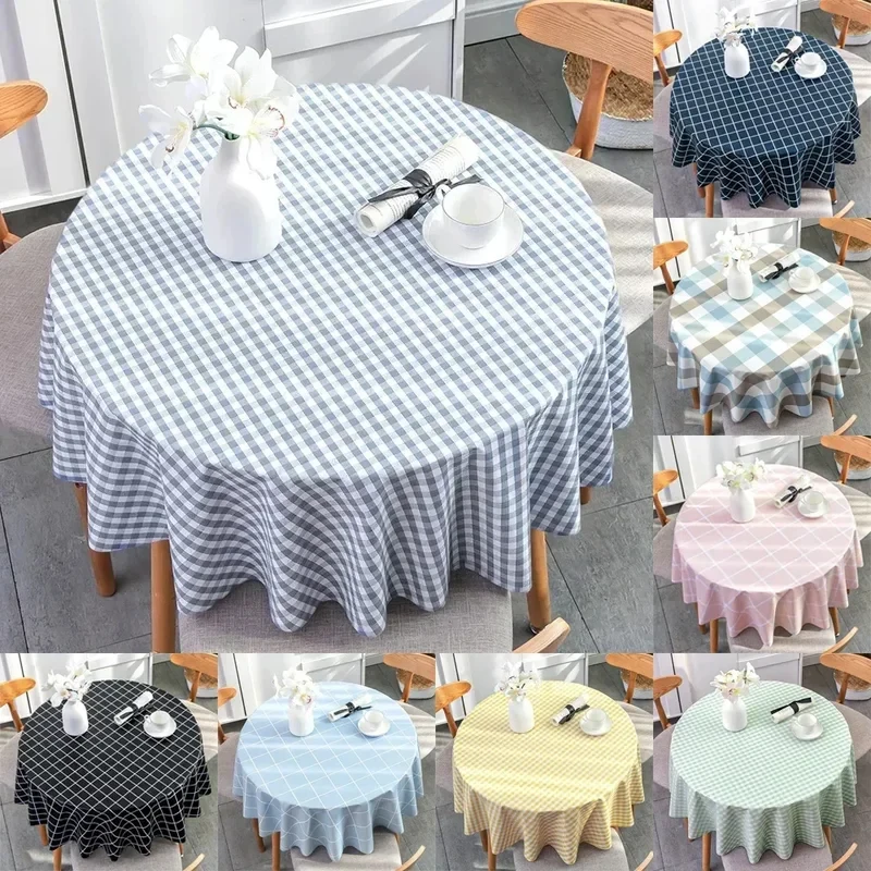 VIKAMA Classic Checkered Table Cloth Pastel Grid Pattern Wrinkle Resistant Easy Clean Kitchen Cafe Decor Round Table Cover