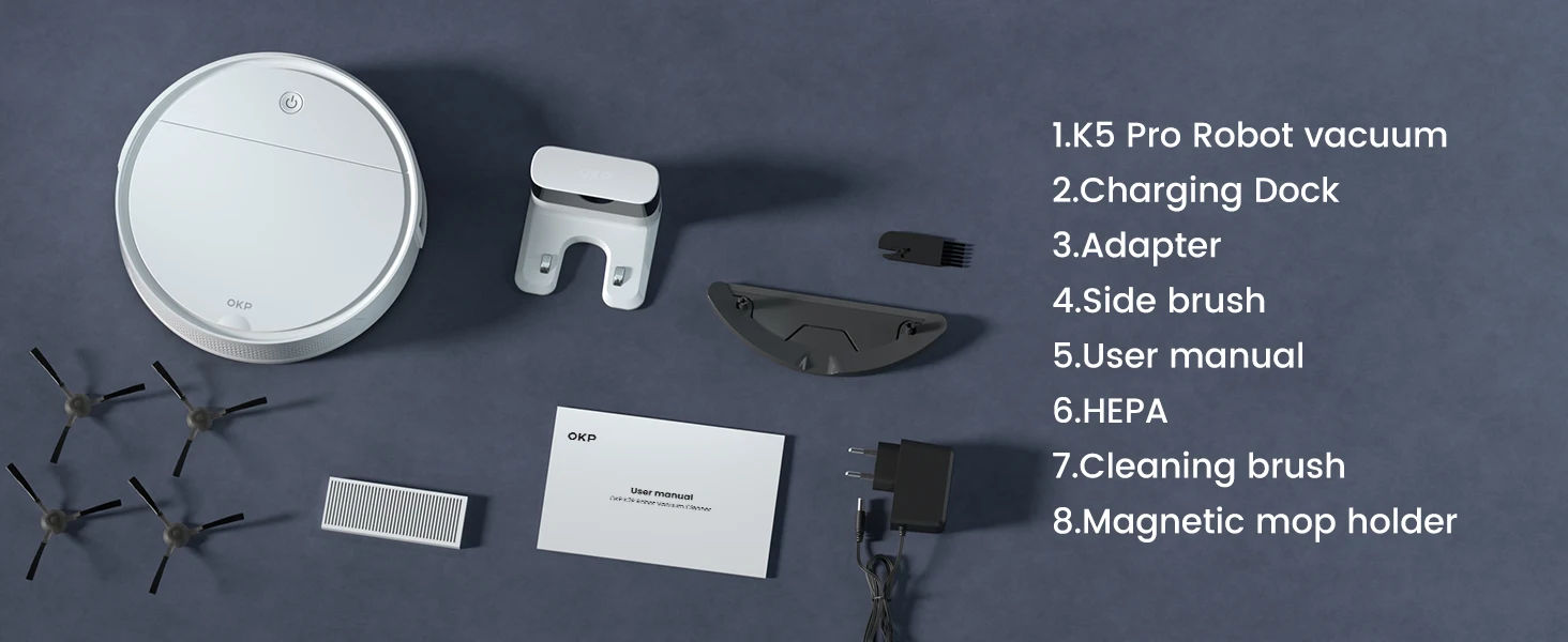 OKP K5P Roboterstaubsauger mit Kartierung, 5000Pa, PSD 190 ° 180 Minuten, APP/WiFi-Steuerung, ideal für Tierhaare und Hartböden – Detail 13