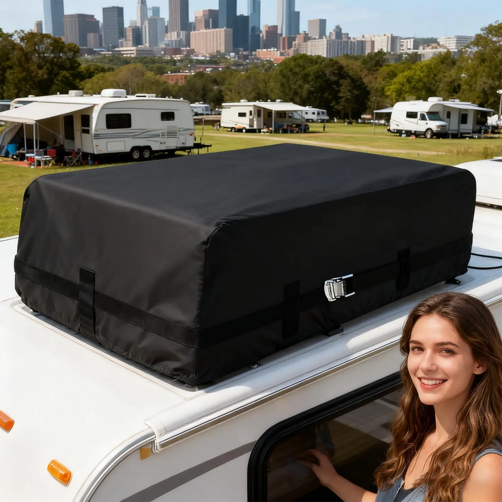 RV エアコンカバー 屋根用 防水 防風 キャンピングカーアクセサリー RV エアコン 冬用カバー 屋外用 アウトドア旅行用