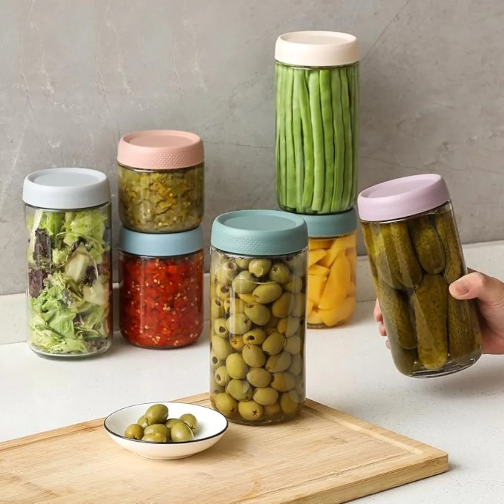 

6Pcs Multifunctional 10/16/24 Oz Overnight Oat Jar Leak-Proof Sealed Food Storage Jar Glass with Lid Mason Jars Spice