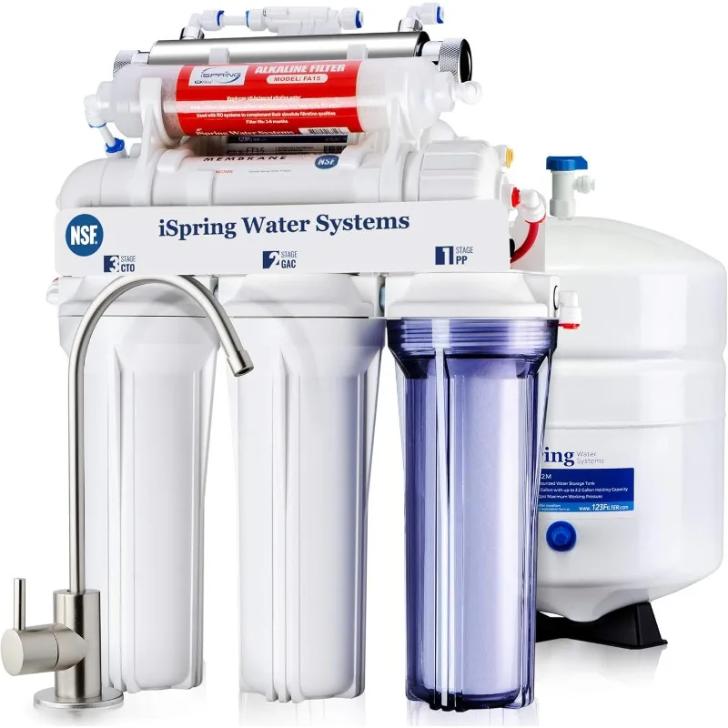 iSpring RCC7AK-UV, NSF Certified, 75GPD 7-Stage Under Sink Reverse Osmosis RO Drinking Water Filtration System with Alkaline