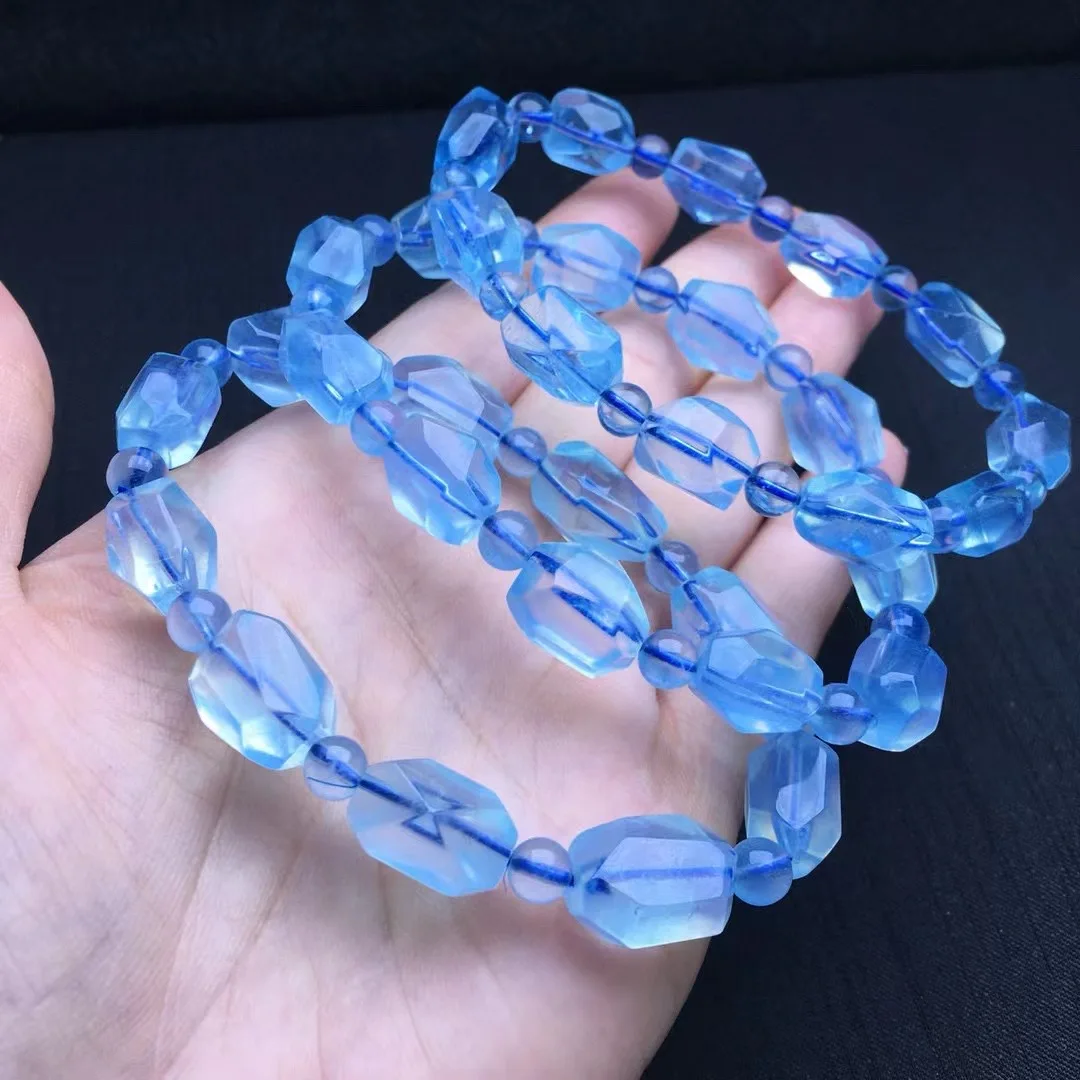 

1 Pc Fengbaowu Natural Aquamarine Bracelet Irregular Shape Beads Crystal Reiki Healing Stone Fashion Jewelry Gift For Women Men