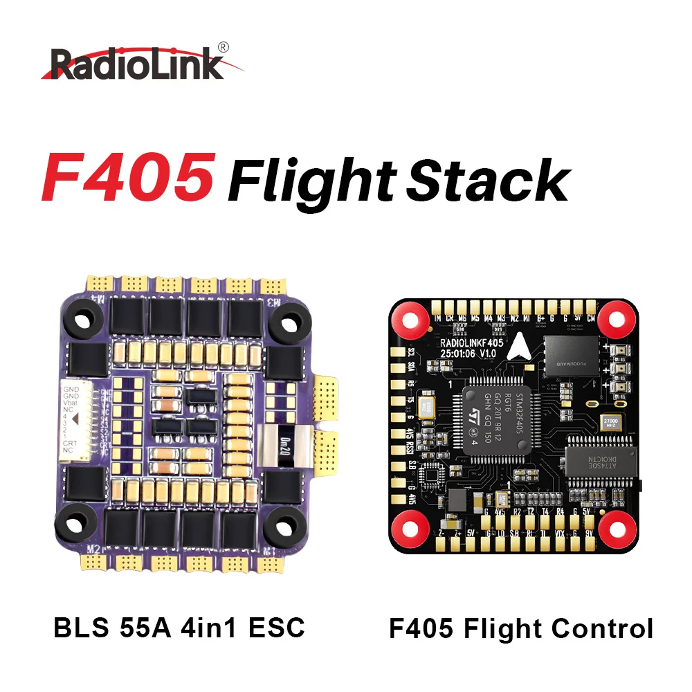 

Radiolink F405 Flight Stack F405 FC 55A ESC 3-6S 30.5x30.5mm BMI270 Gyro For FPV Drone