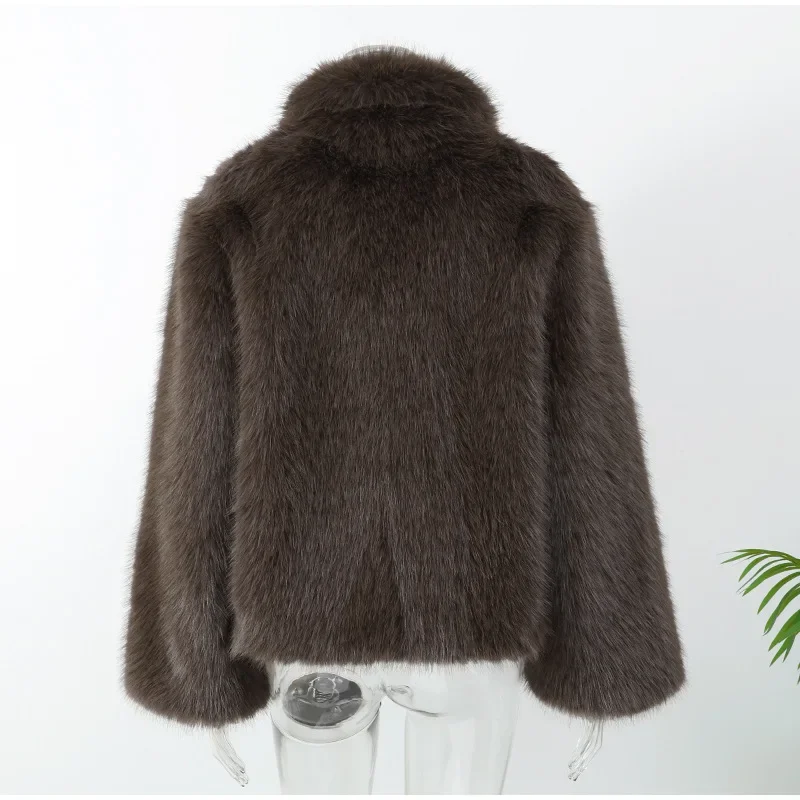 Women Patchwork Faux Fur Coat Elegant Contrast Full Sleeve Lapel Loose Long Staple Plush Jacket Winter High Street Outerwears