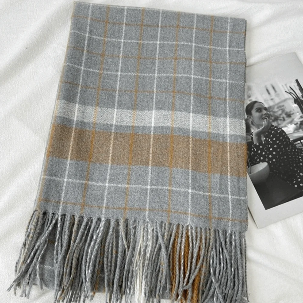 

Gifts Imitation Cashmere Plaid Knitted Scarf Long Warm Men Thick Shawl Korean Style Soft Double-sided Scarf Women